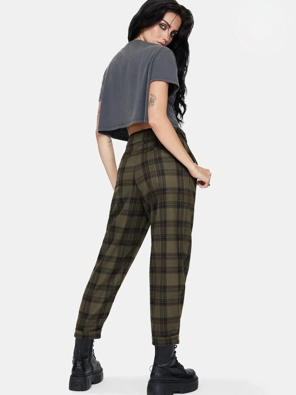 Cecily Buckle Detail Check Balloon Trousers Disturbia